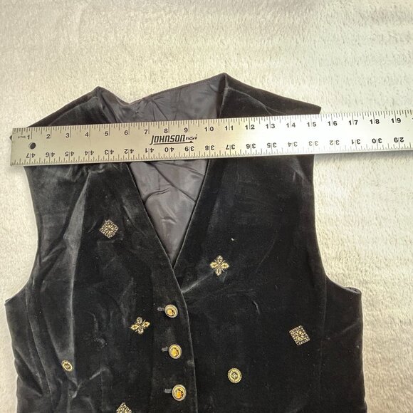 Horst Basler Women’s Black Velvet Vest 38 Embellished Gold Button Formal Lined - Picture 6 of 9